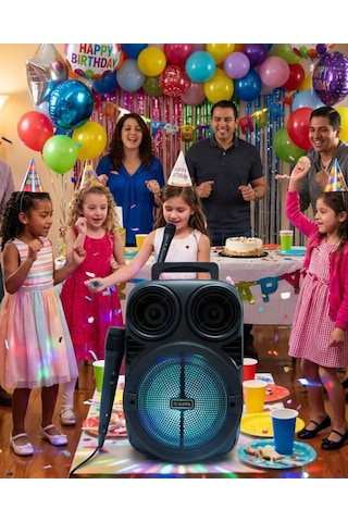 Kablosuz Karaoke Hoparlör Mikrofonlu Rgb Işıklı Bluetooth Speaker Usb Tf Kart Destekli - Lisinya