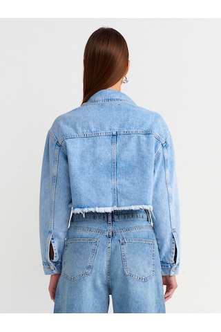 Dilvin Crop Denim Ceket Mavi