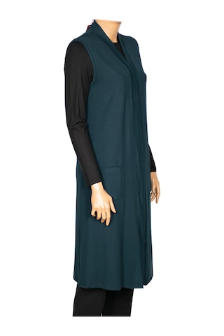 Hesna Kadın Deva Büyük Beden Cepli Dik Fitilli Soft Petrol Yelek 001