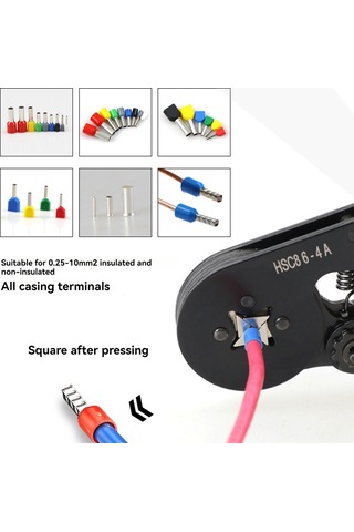 Neevoyu Hsc8 6-4a El Çekimli Soğuk Pres Takoz Terminale Presleyi - Dörtgen Pres Üstü, 0.25-10mm² Kapasite, Su Gölü Yeşili Kaymazsız Kolu