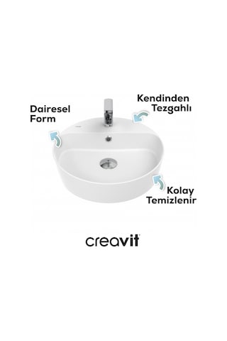 Creavit Loop 45cm Masa Üstü Çanak Lavabo Beyaz Lp146-00cb00e-0000