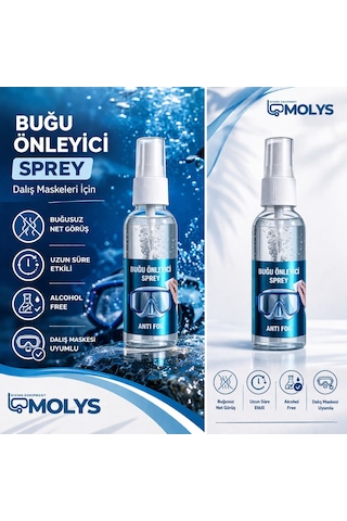 Molys Anti Fog Sprey 50 ml - Dalış Maskesi Ve Yüzücü Gözlüğü Buğu Önleyici - Alcohol Free Şeffaf - 50 ml