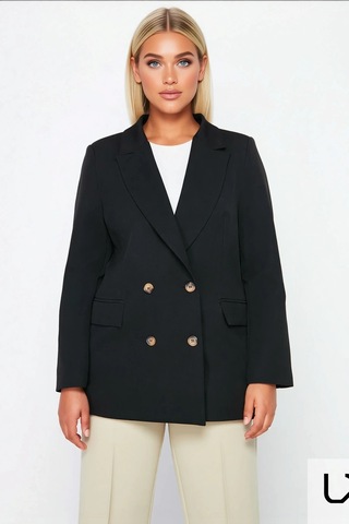 Benerly Kadın Kruvaze Yaka Standart Kol Dokuma Blazer Ceket Fonksiyonel D Siyah