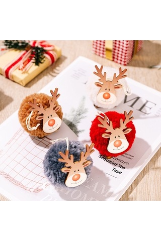 Fortunelane Kırmızı Kuzulu Yün Ahşap Geyik - Noel Dekorasyonu, Asma Aksesuarı Ev/parti Atmosferi Kırmızı