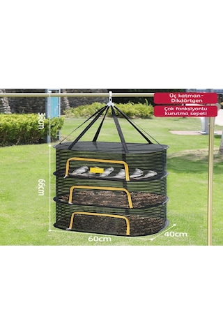 Maiyame Üç Katlı 60x40cm Fincan Kuru, Sebze Kurutma Ağı - İnce Teli, Havalandırmalı, Sinek Proof, Katlanabilir, Çok Amaçlı Kurutma Sepeti Siyah