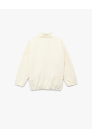 Koton Uzun Kollu Cep Detaylı Baskılı Yarım Fermuarlı Polar Sweatshirt Ekru 6wkg10147ak Ekru