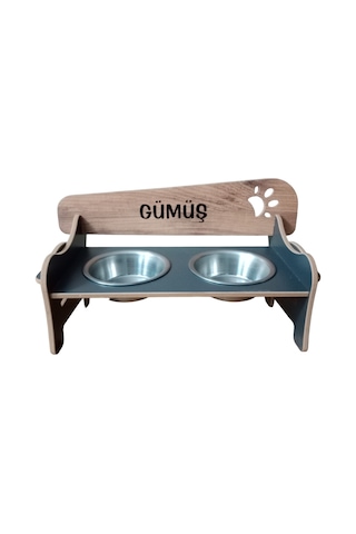 Realwood Özel İsim Baskılı Ahşap Kademeli Eğimli Kedi Köpek Kasesi