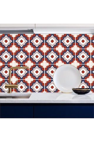 Mutfak Tezgah Arası Kendinden Yapışkanlı Folyo Kaplama Bordo Antik Fayans Desen 60cmx100cm