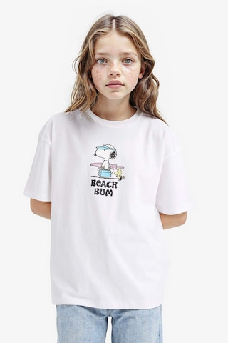 Defacto Kız Çocuk Snoopy Oversize Geniş Kalıp Bisiklet Yaka Sırt Baskılı Kısa Kollu Tişört E6551a825hswt34 Beyaz