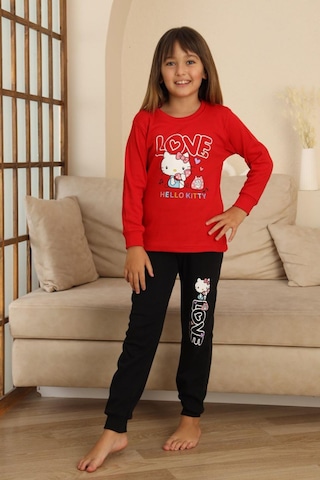 Miniğimin Cicileri Hll Kty Love Baskılı Kız Çocuk Pijama Tak... Kırmızı