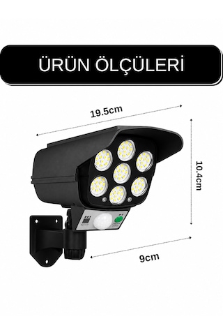 Kamera Görünümlü Hareket Sensörlü Şarjlı Güneş Panelli Solar Dış Mekan Ve Bahçe Led Lambası 1 ADET