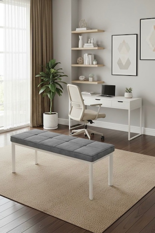 Vena 105x40 Bench - Babyface Kumaş Çımalı Döşeme Puf Bench Beyaz Ayaklı Antrasit
