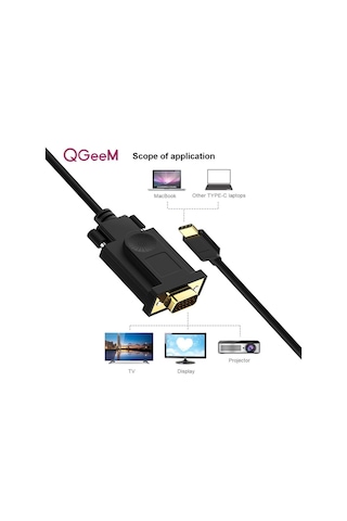Qgeem QG-UA17 1.8m USB Type-C to Erkek VGA Kablo