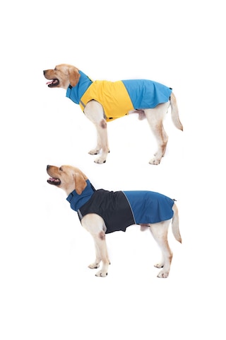 Vkemall Köpekler İçin Dışarıda Kullanıma Uygun Su Geçirmez Yağmurluk, Yansıtıcı Çizgili, Ayarlanabilir Fitli Outdoor Mont Mavi-sarı, Xs