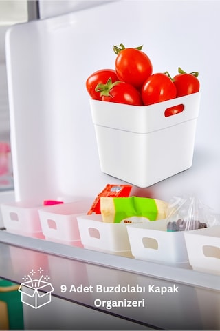 9'lu Set Buzdolabı & Kapak Içi Düzenleyici, Organizer Kutu Plastik 90 X 90 Beyaz Tr Diğer