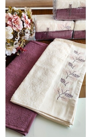 Nurpak Çeyizlik 2.li Set Lüks 50x90cm. %100 Pamuk El,yüz Havlusu Özel Hediyelik Ambalajda Mürdüm