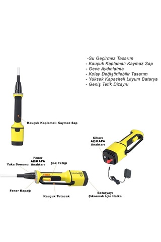 Dedeks Şarjlı Üvendire Şok Hayvan Cihazı Bataryalı 92 Cm