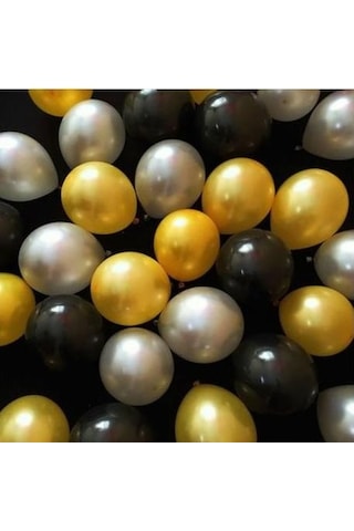 30 Adet Metalik Sedefli Gold-Gümüş-Siyah Karışık Balon Helyumla
