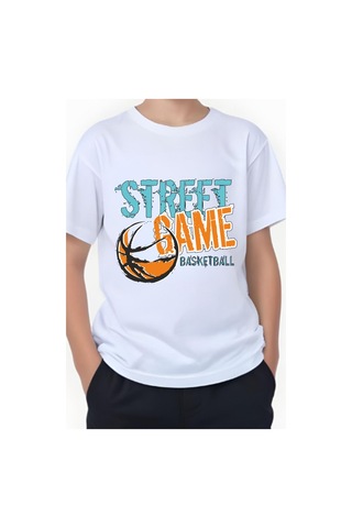 Panios Kids Street Baskılı Erkek Çocuk Yuvarlak Yaka Kısa Kollu T-shirt Beyaz