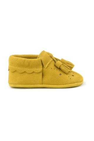Hapshoe Hapshoe Kids Hakiki Deri Sarı Püsküllü Lastikli Bebek Patik Sarı