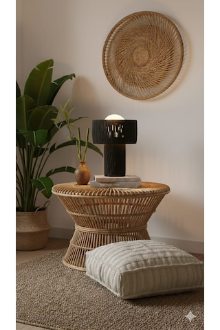 Makrome Siyah Rafya Abajur Modern Tasarım Dekoratif Masa Lambası Aydınlatma Glop Cam Abajur Siyah - Siyah