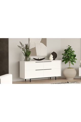 Yurudesign Ocean Konsol 4 Kapaklı Metal Ayaklı 160cm Beyaz On3-w