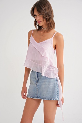 4736 Kadın Fırfırlı Askılı Bluz Pembe Pembe