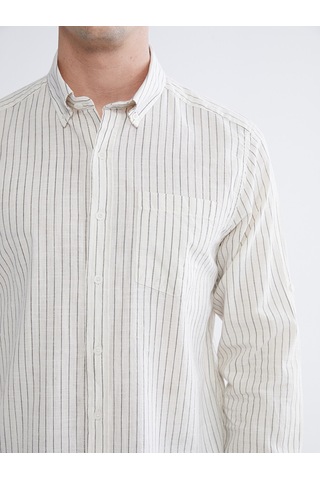 Lcwaıkıkı Classic Bej Regular Fit Çizgili Erkek Keten Karışımlı Gömlek