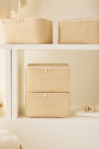 Home Wave 4'lü Küçük Boy Bej Pötikare Hurç Set 30 x 22 x 18 cm