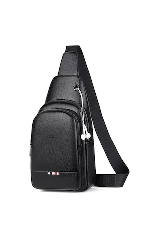 Newish Polo Kadın Deri Kulaklık Çıkışlı Bodybag Göğüs Ve Omuz Çantası New130 - Siyah