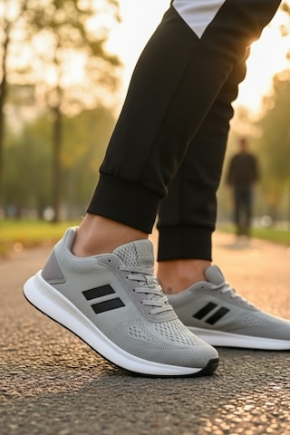 Enoch Erkek Spor Ayakkabı Gri Sneaker Çift Şeritli Hafif Koşu Ve Yürüyüş Modeli Gri