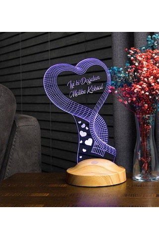 Doğum Günü Kalp Hediyesi Kişiye Özel 3D Led Lamba Gece Lambası