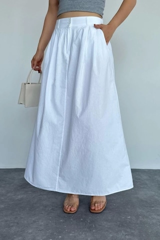 İnce Pileli Düz Etek - Beyaz Beyaz