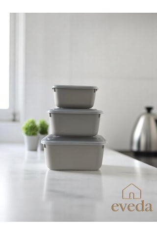 Eveda Snaplid Line Dikdörtgen Üçlü Set Bej-2 Düz