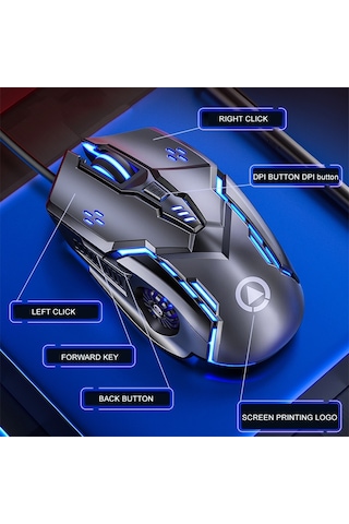 Yındıao G5 3200dpı 4 Modlu Ayarlanabilir 6 Tuşlu Rgb Işık Sessiz Kablolu Oyun Faresi Siyah Diğer