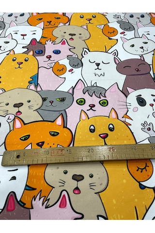 Kedi Desenli Kumaş Kırlentlik Döşemelik Kumaş Dijital Baskı