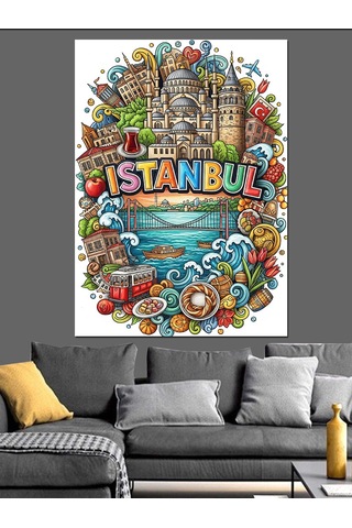 İstanbul Temalı Graffiti Yazı Dekoratif Kanvas - Mdf Ahşap Tablo