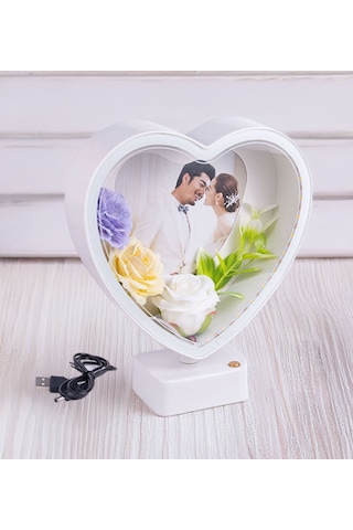 Bk Gift Kişiye Özel Fotoğraflı Güllü Ledli Kalp Abajur Çerçeve, Sevgiliye Hediye, Arkadaş Hediye Kobitmeyencom34137 Bk Gift