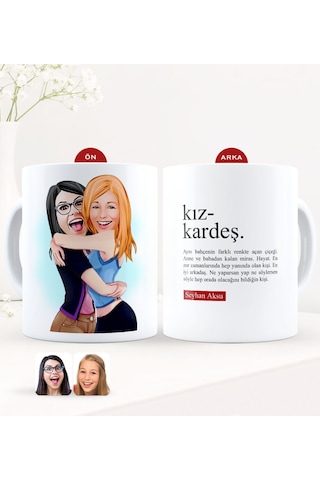 Kişiye Özel Karikatürlü Kız Kardeş Beyaz Kupa Bardak-10