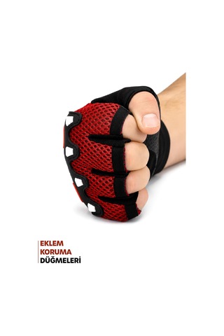 M Beden Kesik Yarım Fitness Gym Ağırlık Kaldırma Spor Eldiveni Unisex Bisiklet Eldiveni Kırmızı 115 Genel