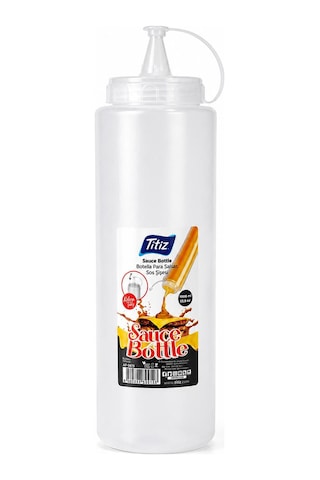 Titiz 700 Ml Sos Şişesi Seti Sarı Kırmızı Şeffaf Sızdırmaz Kapaklı 1 Adet