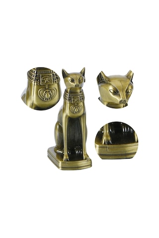 Antik Mısır Kedi Heykeli Bastet Metal Dekoratif Hediyelik Biblo 8x15cm