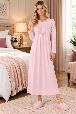 Mecit Pijama Mecit 6414 Pembe Kadın Büyük Beden Uzun Sabahlıklı Gecelik Takım