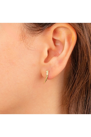 Altın Küpe - 14 Ayar Altın Minimal Taşlı Dövülü Küpe Sarı