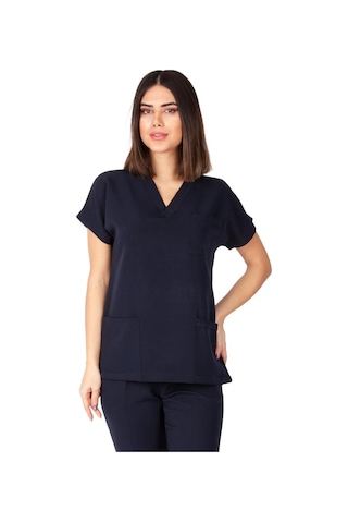 Kadın Doktor Hemşire Forması Scrubs Alpaka Kumaş Hastane Nöbet Tek Üst (V Yaka Dr Greys)
