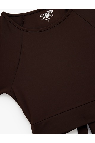 Koton Slim Fit Kısa Kollu Bisiklet Yaka Crop Bağlama Detaylı Spor Tişört Kahverengi 6wak10025nk Kahve