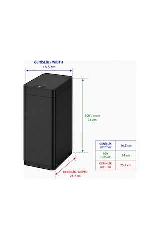 Kobos Muso Sensörlü Çöp Kovası Siyah 8l Kbsjh-8825mb