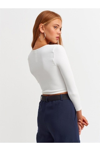 Dilvin Garaj Butik 3529 Havuz Yaka Uzun Kollu Crop Top-beyaz-241 Beyaz