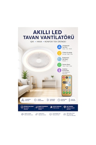 Akıllı Led Tavan Vantilatörü Uzaktan Kumandalı 3 Kademeli Fan & 3 Renk Işık Ve Zaman Ayarlı Modern Lamba Akıllı Led Tavan Vantilatörü Uzaktan Kumandalı 3 Kademeli Fan & 3 Renk Işık Ve Zaman Ayarlı Modern Lamba