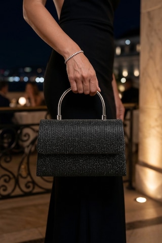 Vellabags Kadın Siyah Işıltılı Abiye Çanta Metal Saplı Şık Gece & Davet Çantası Siyah - Antrasit